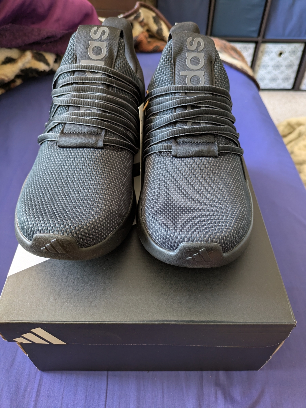 NWT Adidas Men’s Black Athletic No-tie Shoes With Box